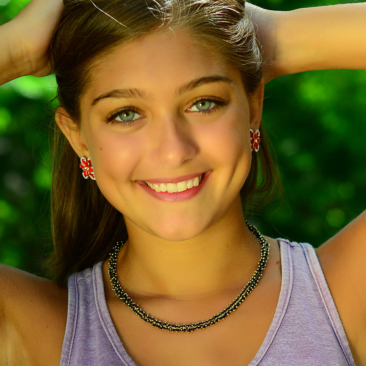 AMRITA NEW YORK Jessy Enamel Floral Stud Red