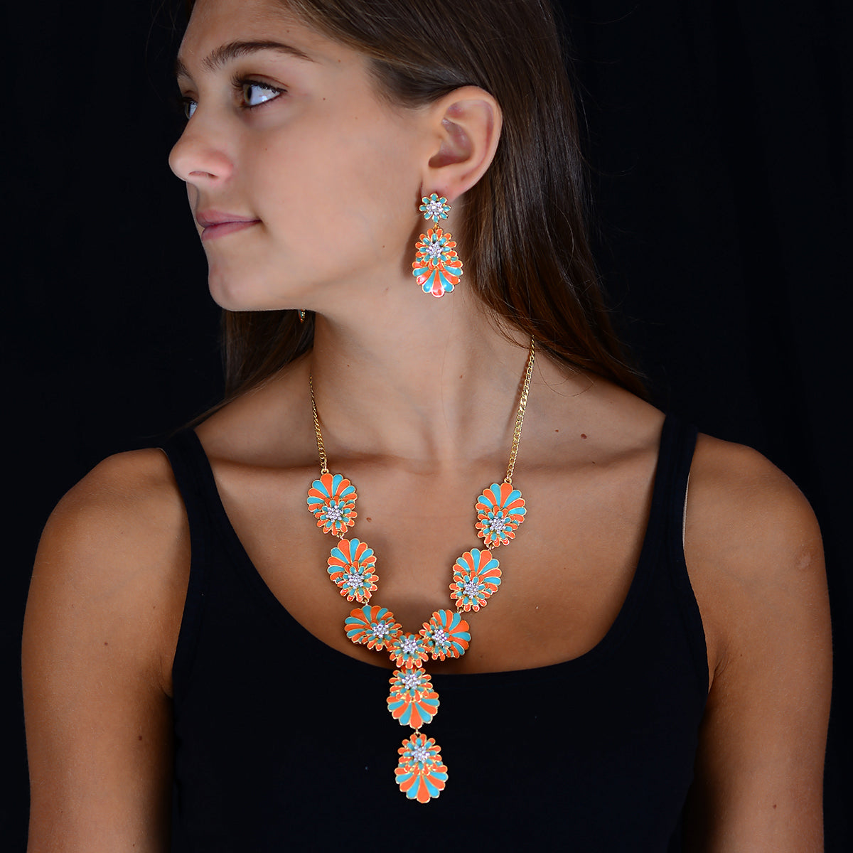 AMRITA NEW YORK Enamel Dream Island Drops Turquoise/Coral