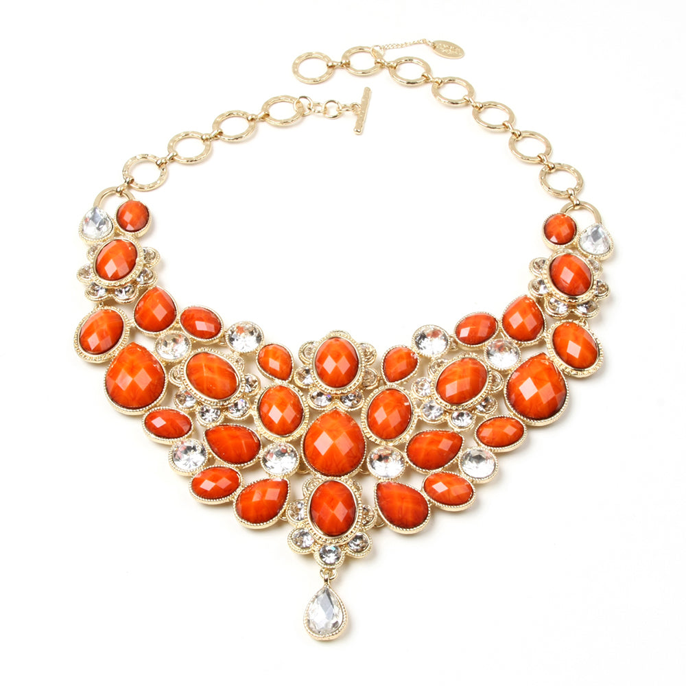 AMRITA NEW YORK Crystal South Fork Bib Fall Necklace Coral