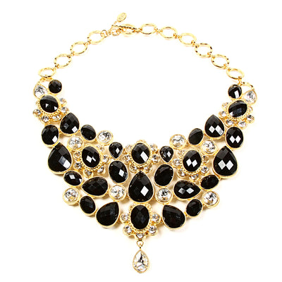 AMRITA NEW YORK Crystal South Fork Bib Fall Necklace Jet Black