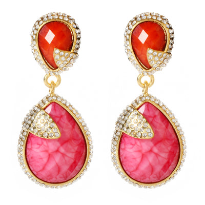 AMRITA NEW YORK Pave Riverside Two-Tone Earring Coral/Fuschia