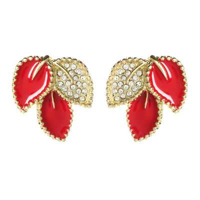 AMRITA NEW YORK Crystal Enamel Leaf Studs Red