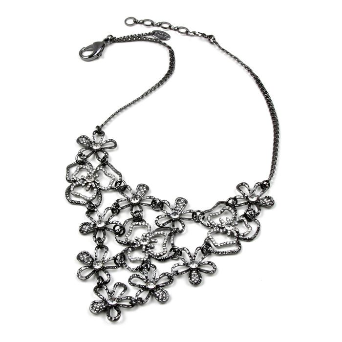 AMRITA NEW YORK Emily Floral Necklace Gunmetal/Clear