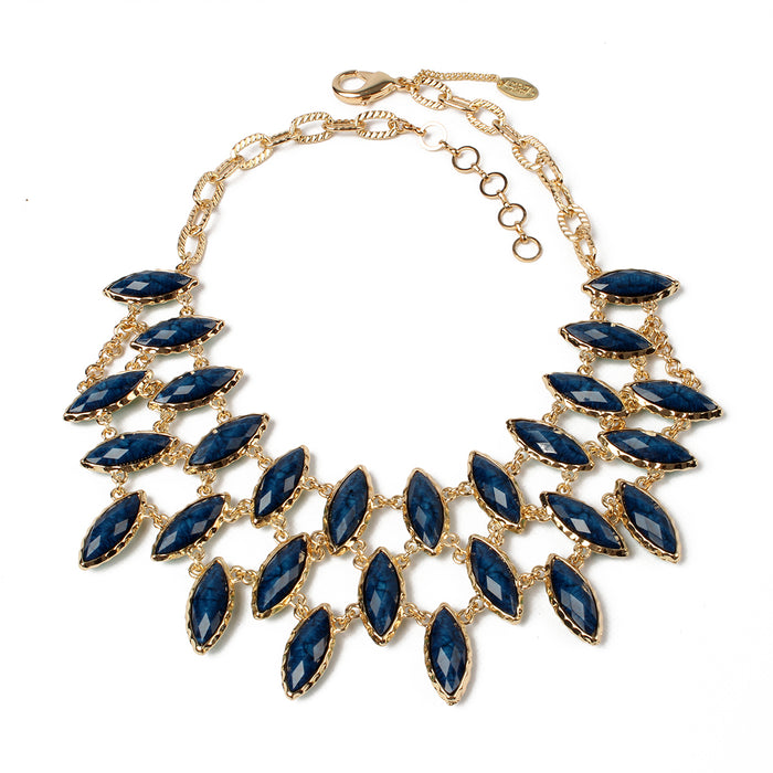 AMRITA NEW YORK Marquis Reversible Bib Necklace Turquoise/Blue Lapis