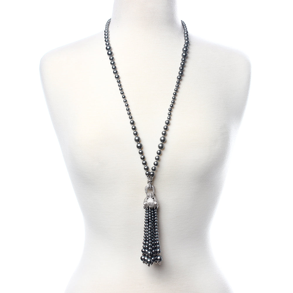 AMRITA NEW YORK Tiger CZ Necklace Grey Pearl