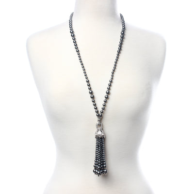 AMRITA NEW YORK Tiger CZ Necklace Grey Pearl