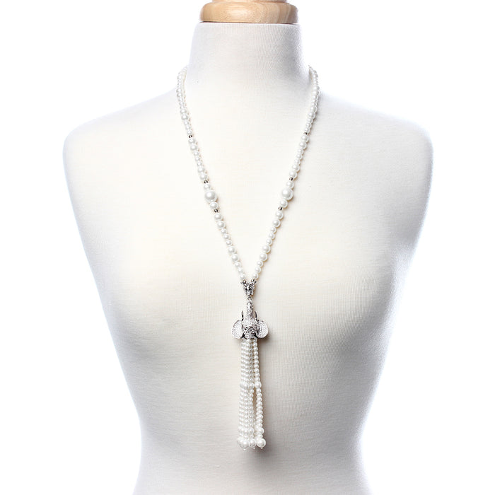 AMRITA NEW YORK Elephant CZ Necklace White Pearl