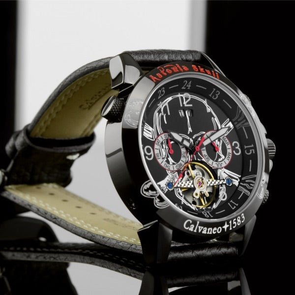 CALVANEO 1583 Men's Skull Black/Red Trim Limited Edition 500 Automatic Watch Watch