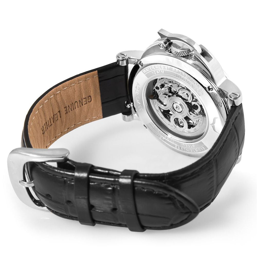 Men's Lex Automatic Leather Watch Black/Silver