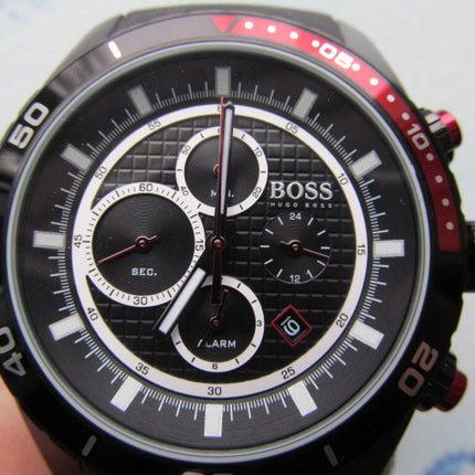 HUGO BOSS Men's  Black Rubber Chronograph Racer Watch1512661