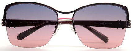 GUESS by MARCIANO Women's Square Half-Rim Aviator Bling Sunglasses Burgandy