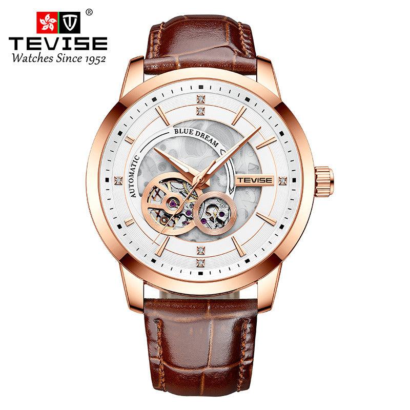 TEVISE Blue Dream Automatic Leather White/Rose Gold Watch