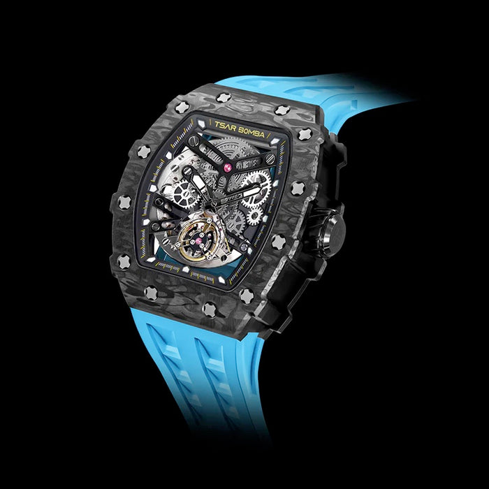 TSAR BOMBA Carbon Fiber Men's Automatic Watch TB8208CF Light Blue