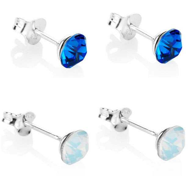 BRITISH JEWELLERS Sapphire and Opal Stud Earrings Set, Embellished with Crystals from Swarovski®