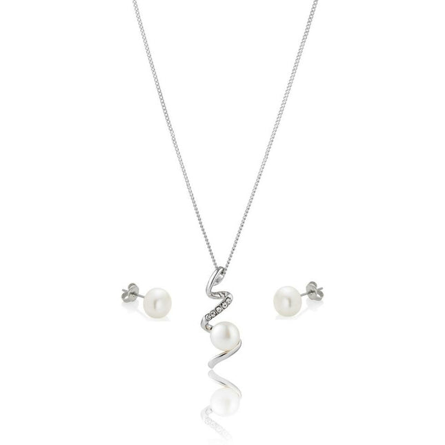 BRITISH JEWELLERS Freshwater Pearl Devotion Pendant and Pearl Stud Earrings Set