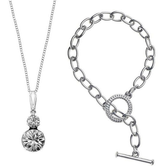 BRITISH JEWELLERS Duo Pendant and Tiffany-Style Bracelet, Embellished with Crystals from Swarovski®