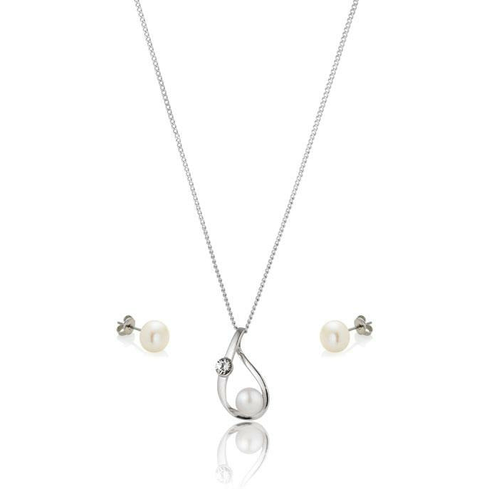 BRITISH JEWELLERS Freshwater Pearl Elegance Pendant and Pearl Stud Earrings Set