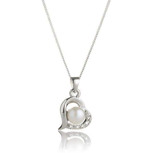 BRITISH JEWELLERS Freshwater Pearl Love Pendant and Pearl Stud Earrings Set