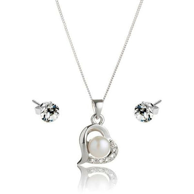 BRITISH JEWELLERS Freshwater Pearl Love Pendant and Solo Stud Earrings Set