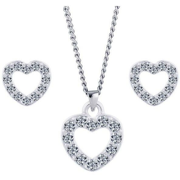 BRITISH JEWELLERS Pavé Heart Pendant & Pavé Heart Studs