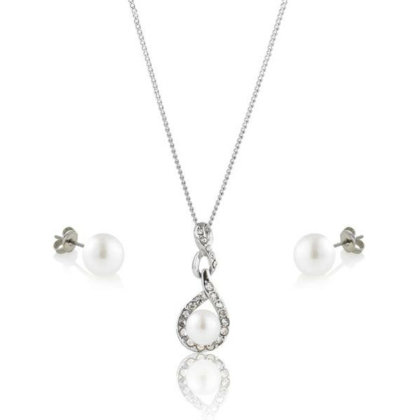 BRITISH JEWELLERS Freshwater Pearl Adaliz Pendant and Pearl Stud Earrings Set