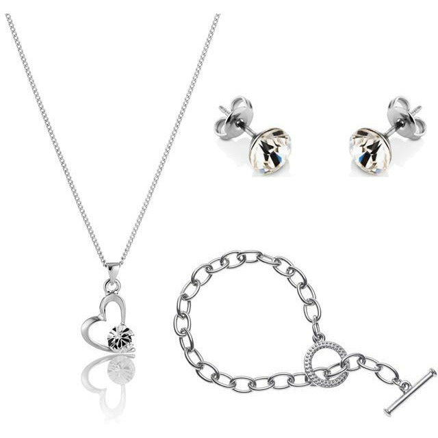 BRITISH JEWELLERS Princess Heart Set with Tiffany-Style Bracelet