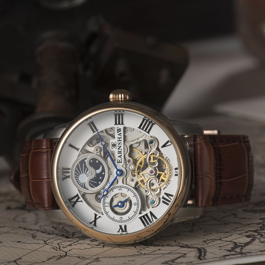 THOMAS EARNSHAW LONGITUDE DUAL TIME AUTOMATIC FINE BROWN