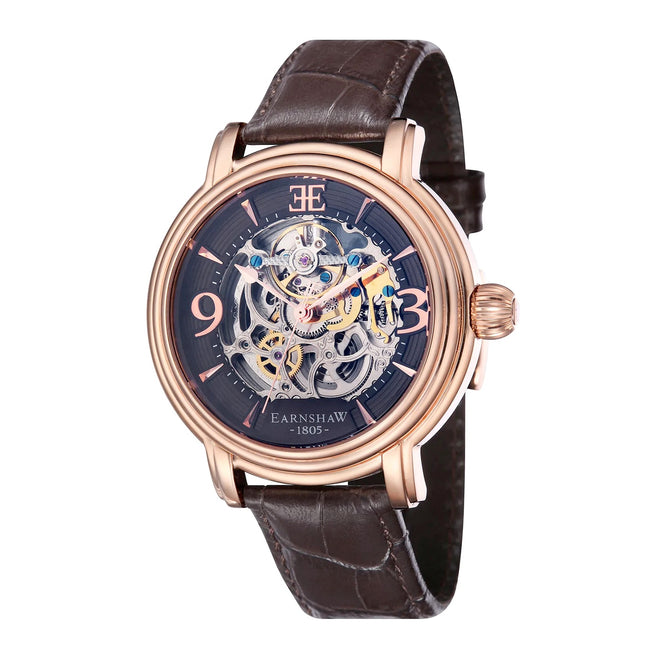 THOMAS EARNSHAW LONGCASE GRANDE SKELETON AUTOMATIC Brandy Rose Gold