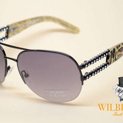 GUESS by MARCIANO Women's Leopard Aviator Diamante Sunglasses