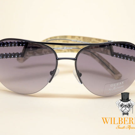 GUESS by MARCIANO Women's Leopard Aviator Diamante Sunglasses