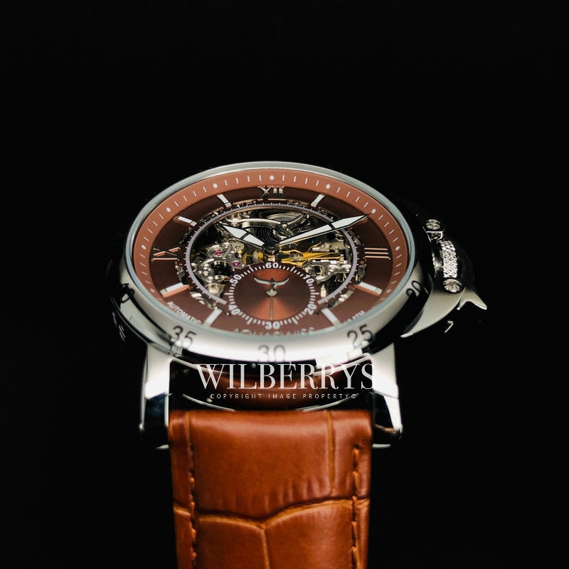 Men's Lex Automatic Leather Watch Chocolate Brown