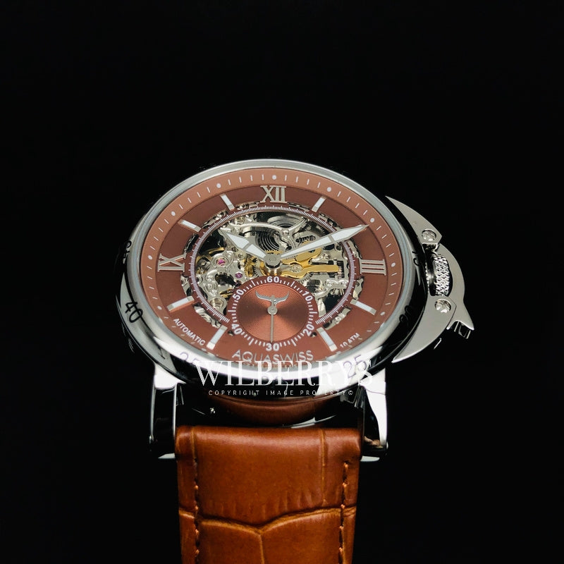 Men's Lex Automatic Leather Watch Chocolate Brown