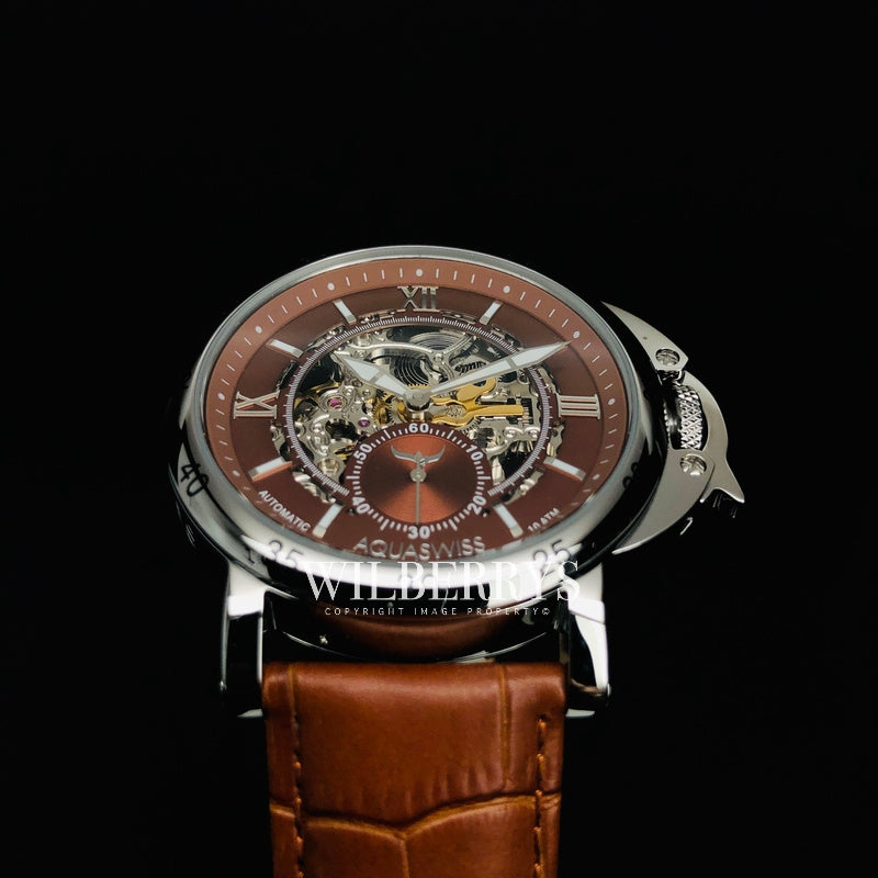 Men's Lex Automatic Leather Watch Chocolate Brown