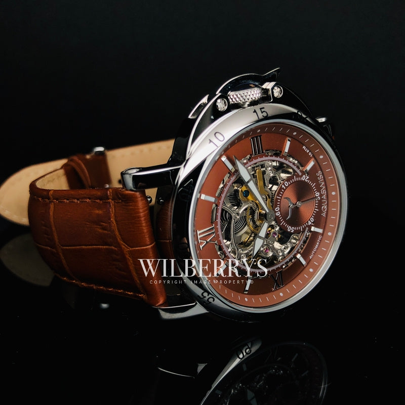 Men's Lex Automatic Leather Watch Chocolate Brown