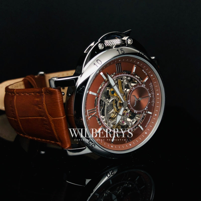 Men's Lex Automatic Leather Watch Chocolate Brown