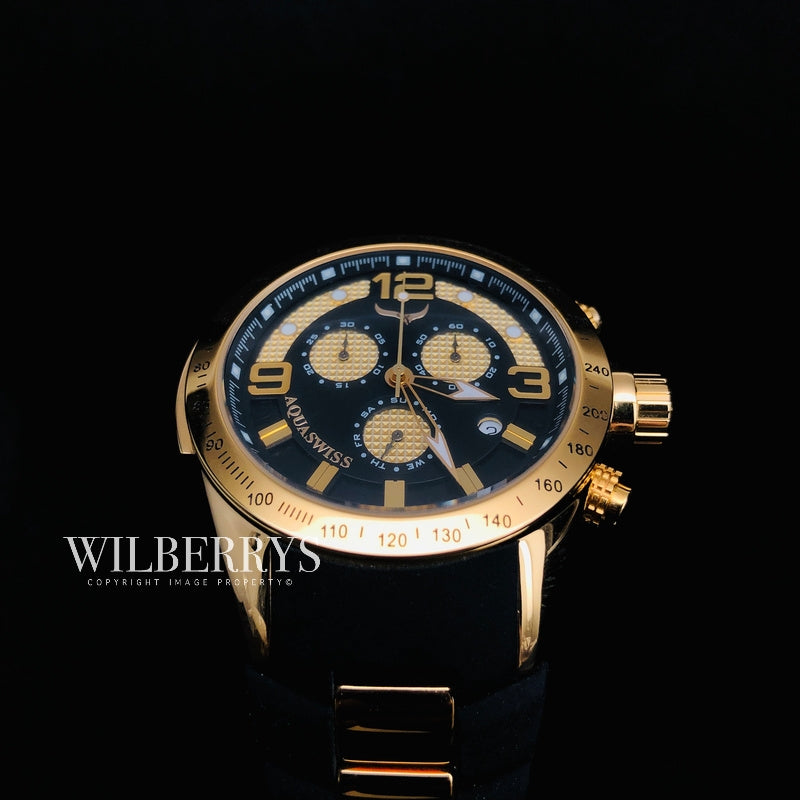 Men's TRAX 6H Goldeneye Black 18k Gold Plated Chronograph Watch