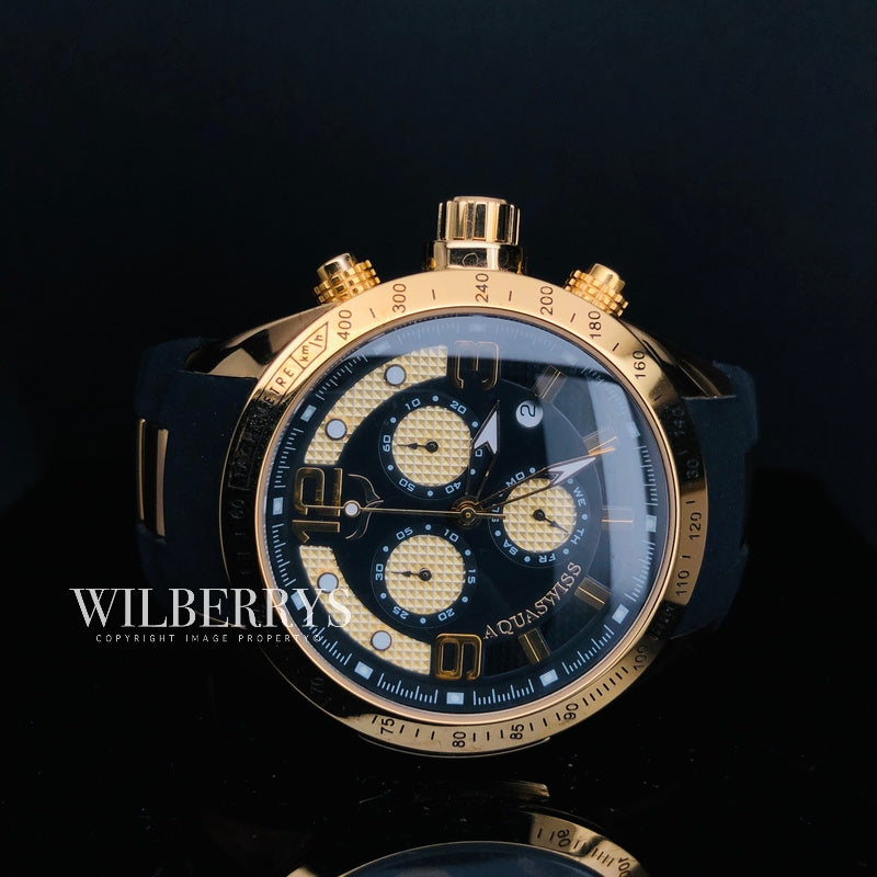 Men's TRAX 6H Goldeneye Black 18k Gold Plated Chronograph Watch