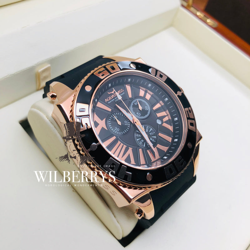 Men's Swissport XG 50mm Watch 18k Rose Gold Plated Chronograph Watch