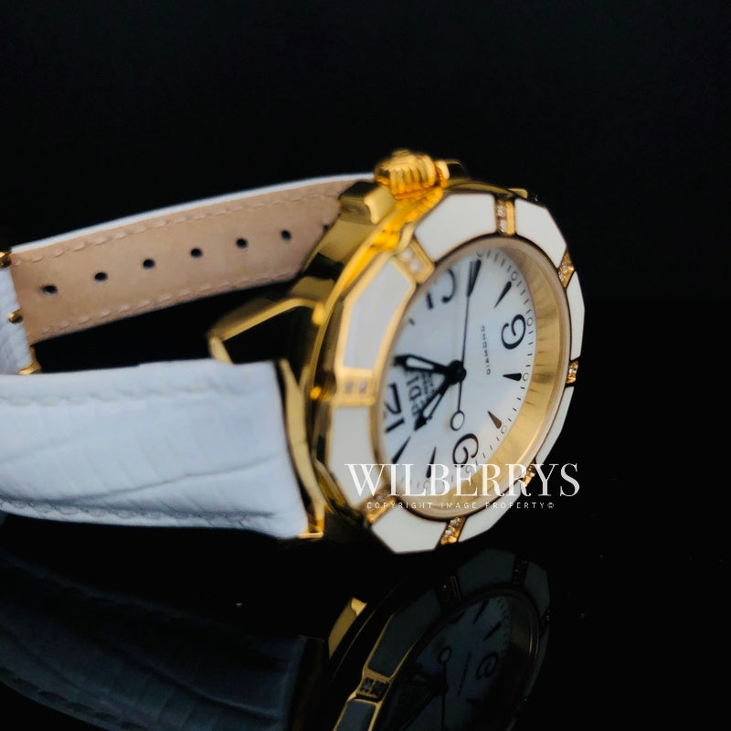 Lily L Mother of Pearl Diamond Snow/Gold Leather Watch