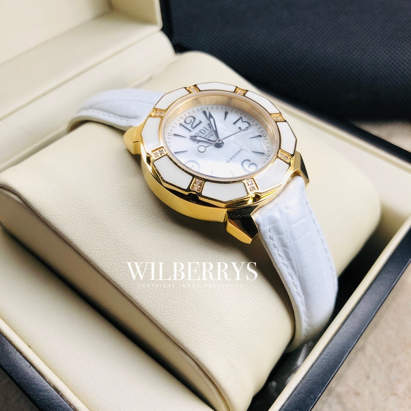 Lily L Mother of Pearl Diamond Snow/Gold Leather Watch