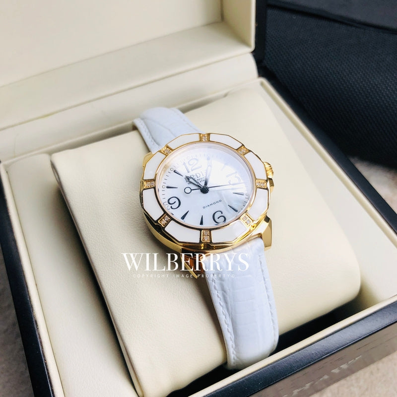 Lily L Mother of Pearl Diamond Snow/Gold Leather Watch