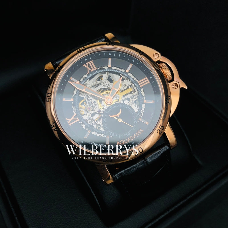 Men's Lex Automatic Leather Watch Rose Gold/Black