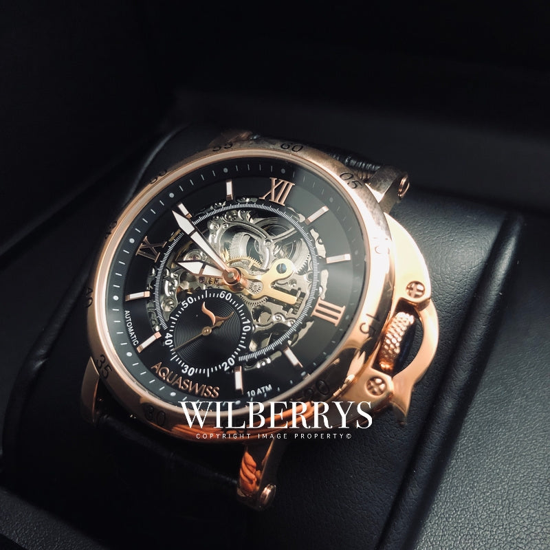 Men's Lex Automatic Leather Watch Rose Gold/Black