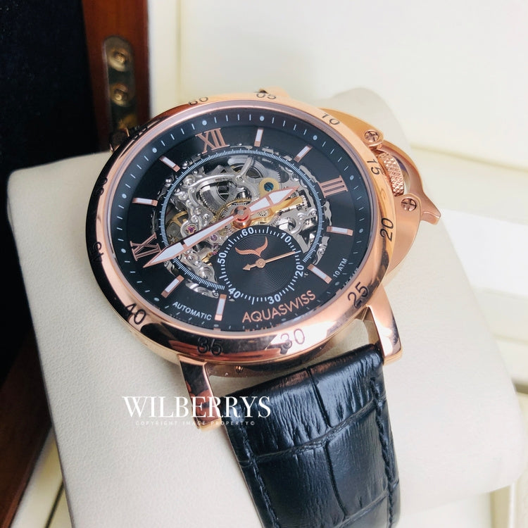 Men's Lex Automatic Leather Watch Rose Gold/Black