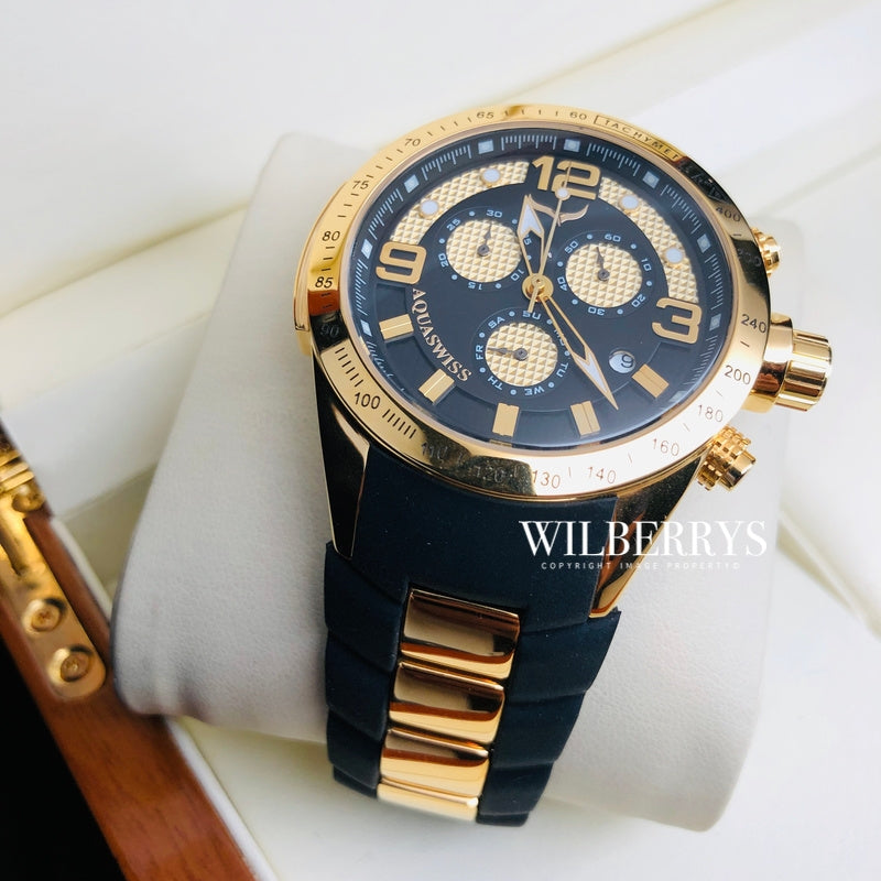 Men's TRAX 6H Goldeneye Black 18k Gold Plated Chronograph Watch