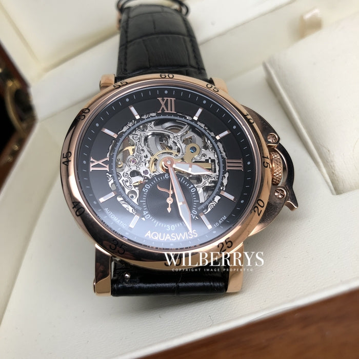 Men's Lex Automatic Leather Watch Rose Gold/Black