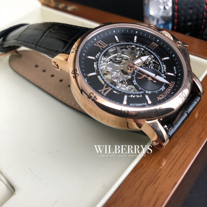 Men's Lex Automatic Leather Watch Rose Gold/Black