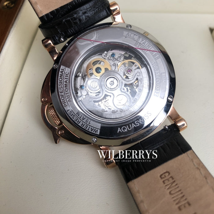 Men's Lex Automatic Leather Watch Rose Gold/Black