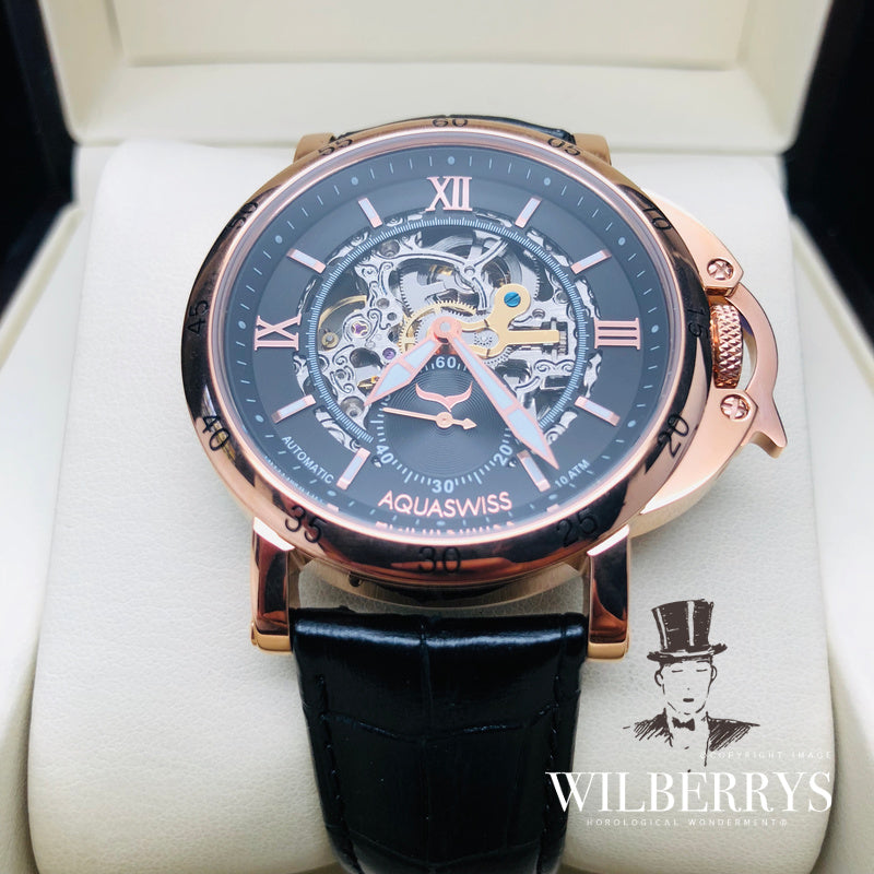 Men's Lex Automatic Leather Watch Rose Gold/Black