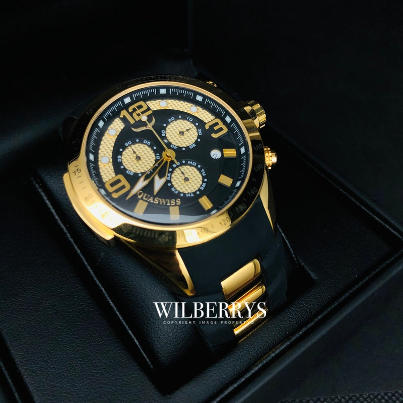 Men's TRAX 6H Goldeneye Black 18k Gold Plated Chronograph Watch